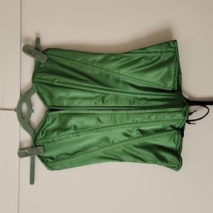 Green Satin Boned Lace-Up Corset S